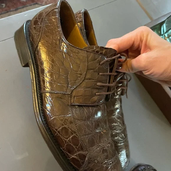 Mezlan Brown Genuine Crocodile lace up men shoes Size 10.5 -C - Picture 4 of 8